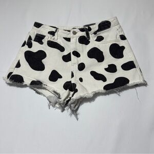 Cow Print Jean Shorts